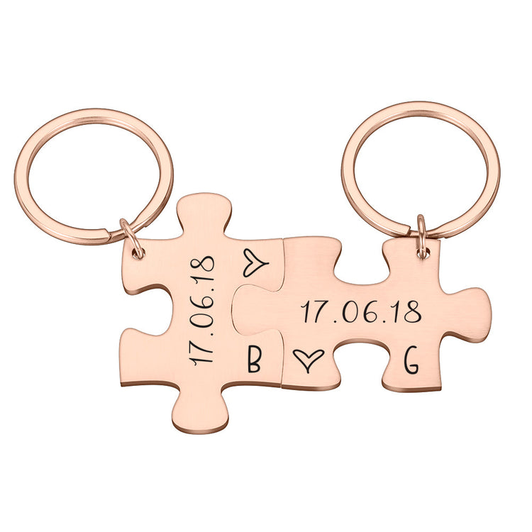 925 Sterling Silver Personalized Jigsaw Puzzles Keychain