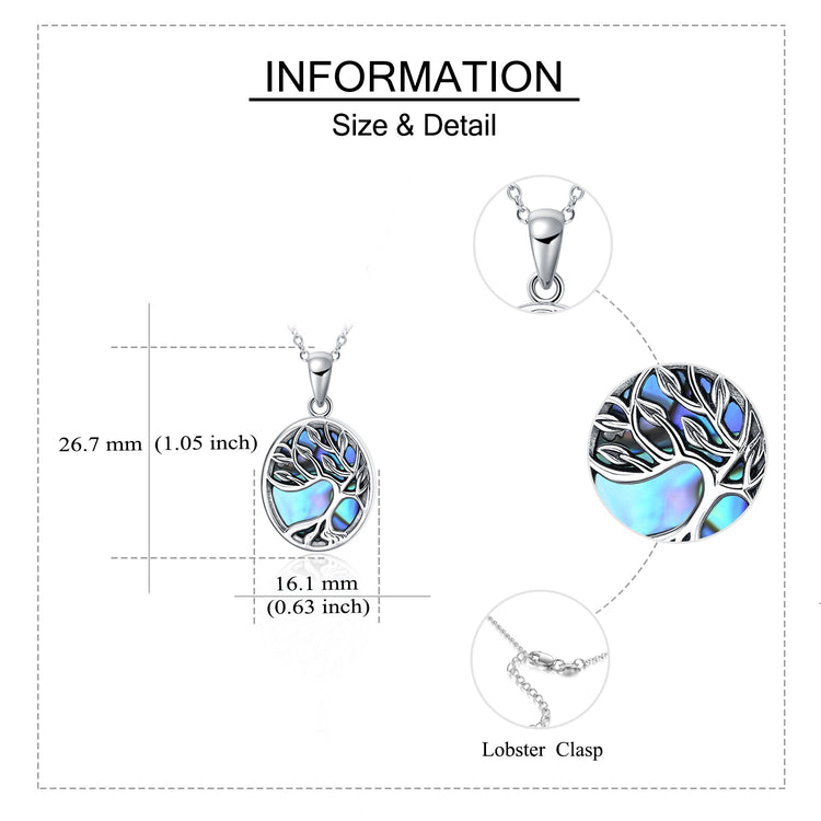 925 Sterling Silver Personalized Tree of Life Abalone Photo Locket Necklace
