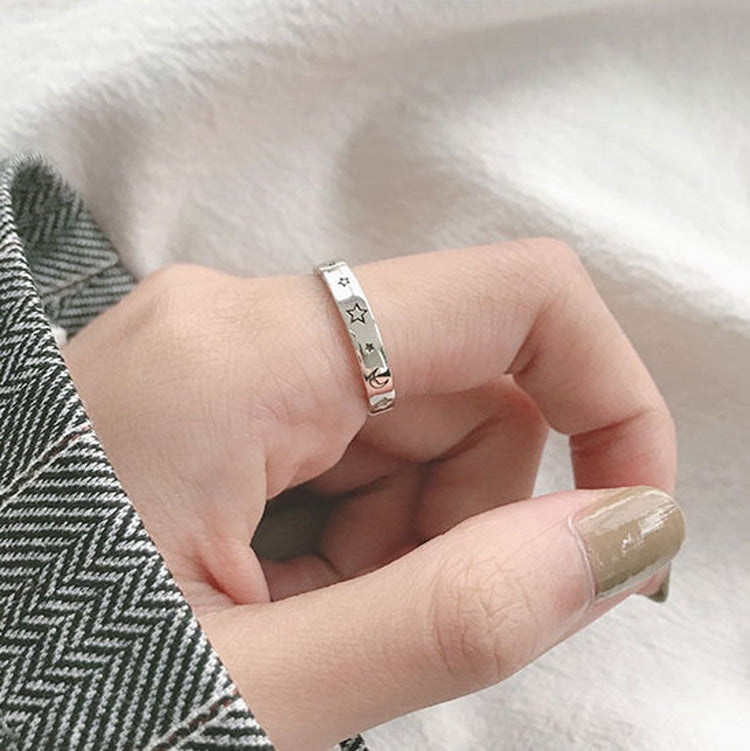 925 Sterling Silver Smile Face Moon Star Love and Peace Open Ring