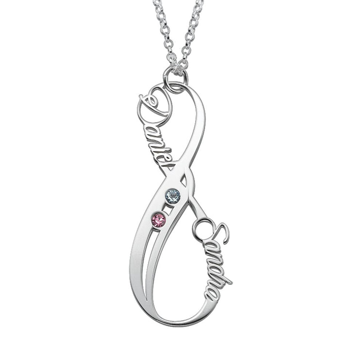 925 Sterling Silver Vertical Infinity Name Necklace With Birthstones
