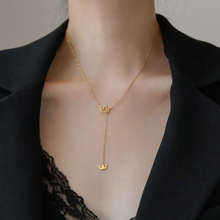 925 Sterling Silver Y Lariat Crown Necklace