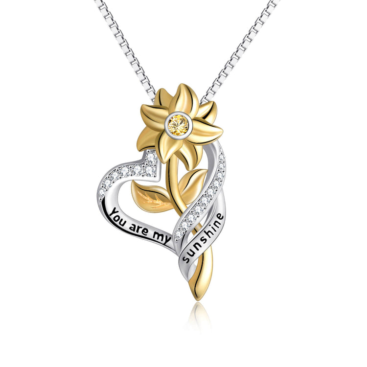 925 Sterling Silver Sunflower Necklace 'You are My Sunshine' Engraved on Pendant - onlyone