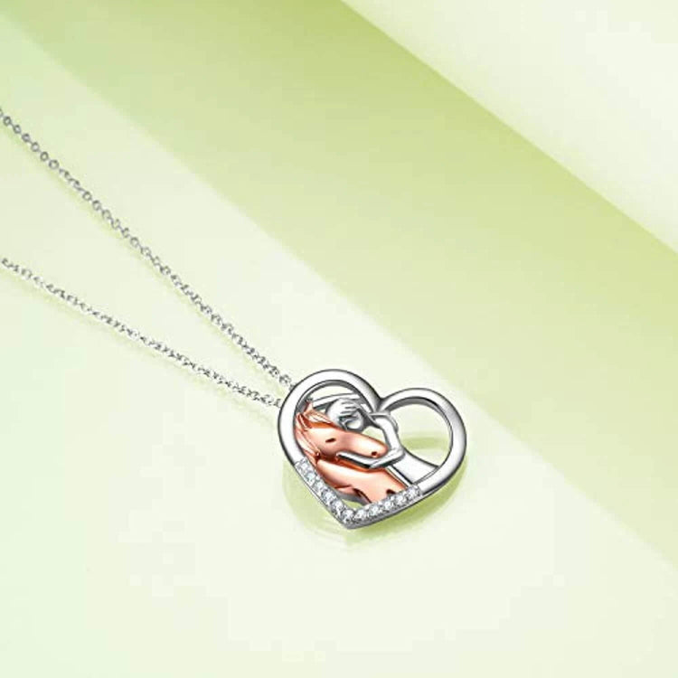 925 Sterling Silver Horse with Girl Heart Pendant Necklace for Girls, Girlfriend, Teens, Women, Daughter - onlyone