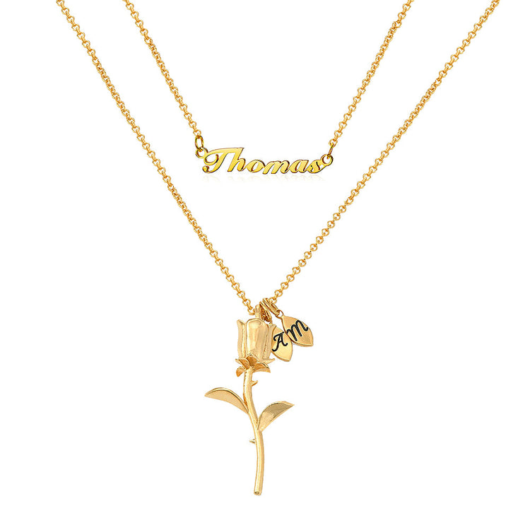 925 Sterling Silver Rose Flower Name Necklace, Nameplated Necklace - onlyone