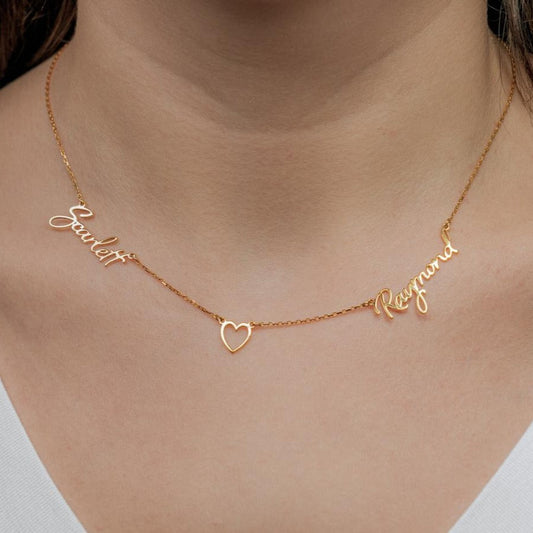 925 Sterling Silver Double Names With Heart Necklace