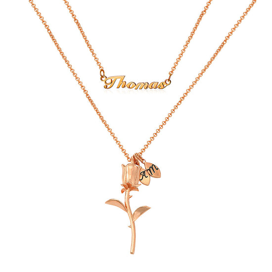 925 Sterling Silver Rose Flower Name Necklace, Nameplated Necklace - onlyone