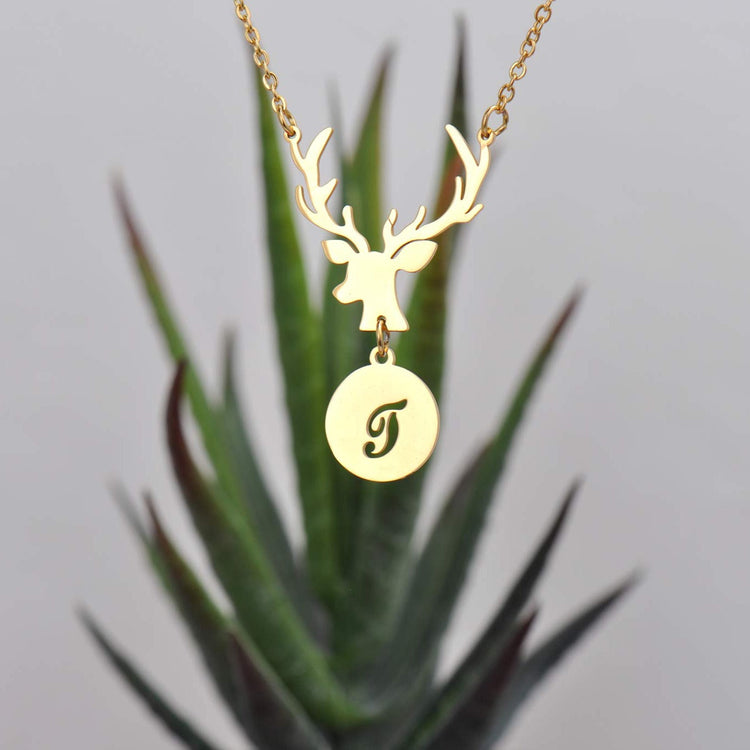 925 Sterling Silver Deer Antler Initial Monogram Name Necklace