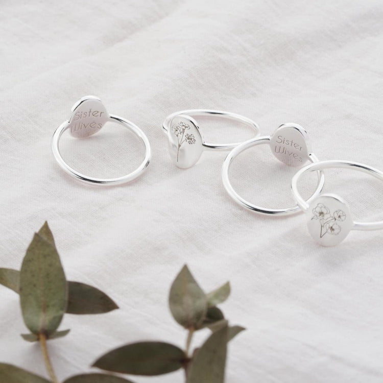 925 Sterling Silver Personalized Birth Flower Ring