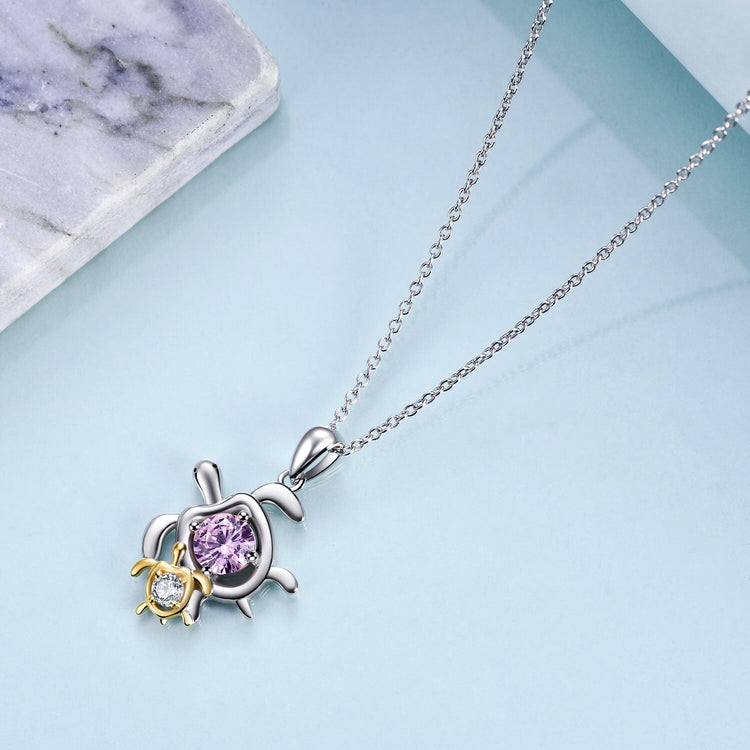 925 Sterling Silver Mom and Baby Turtle Necklace - onlyone