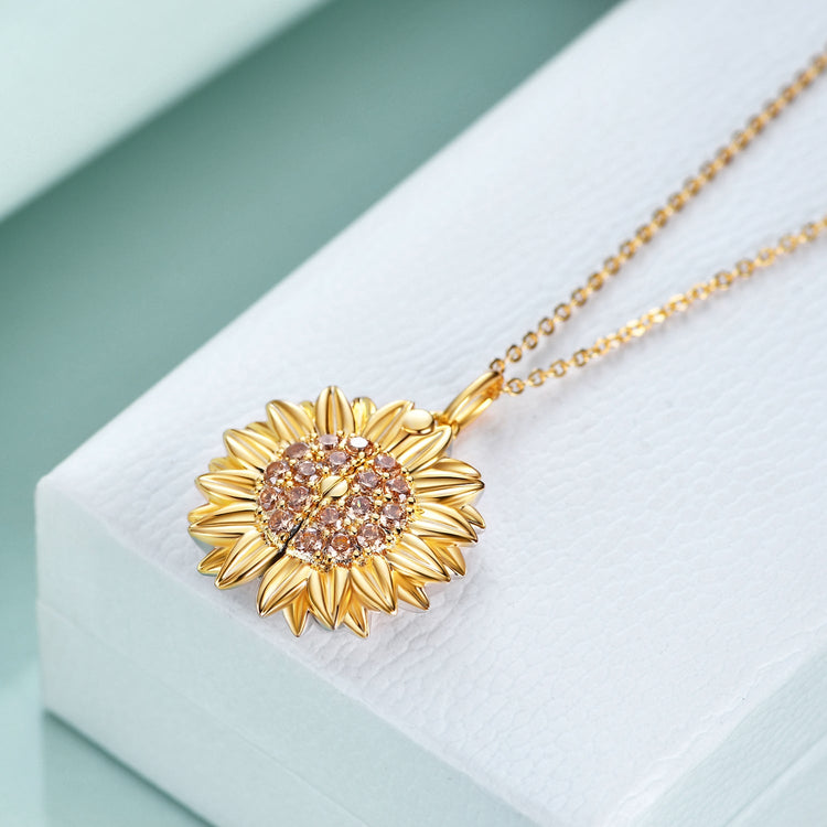 925 Sterling Silver Customized Sunflower Open Locket Necklace, Gift For Mom - onlyone