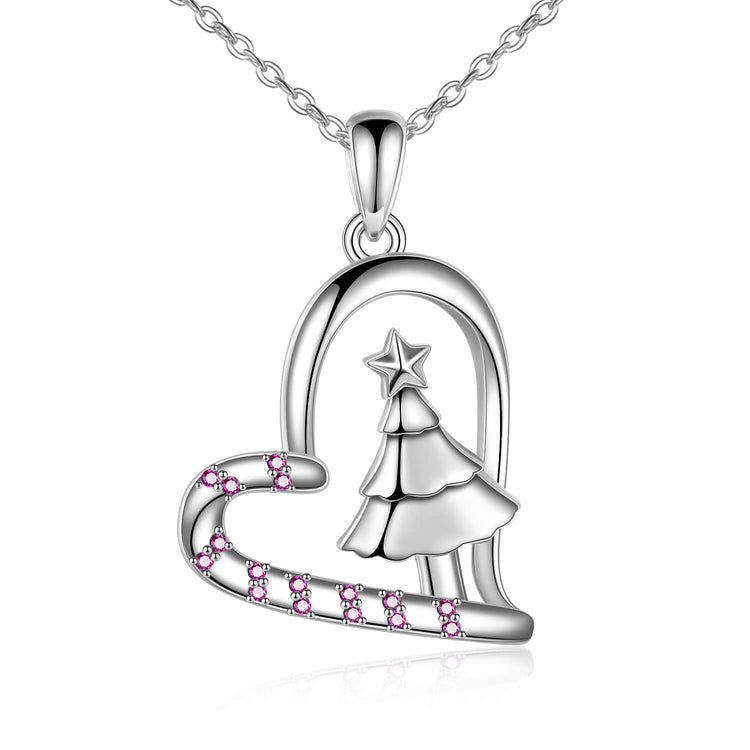 925 Sterling Silver Christmas Tree Heart Pendant Necklace