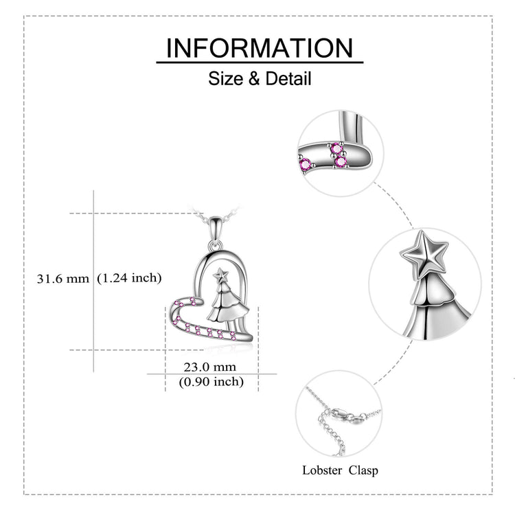 925 Sterling Silver Christmas Tree Heart Pendant Necklace