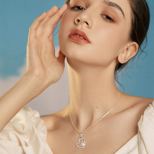 925 Sterling Silver Christmas Tree Heart Pendant Necklace