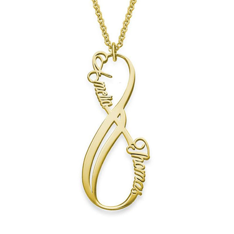 925 Sterling Silver Infinity Vertical Couple Name Necklace Nameplate Necklace - onlyone
