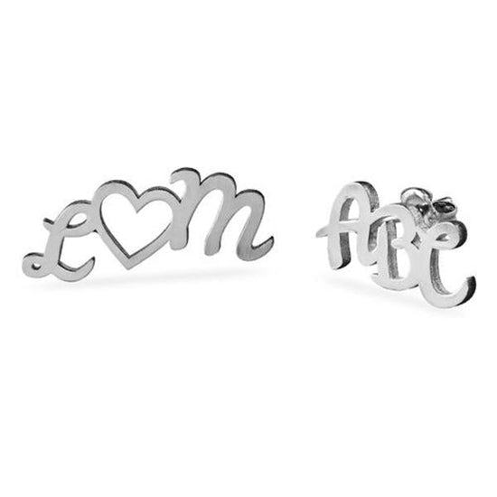 925 Sterling Silver Personalized Abc Style Stud Earrings - onlyone