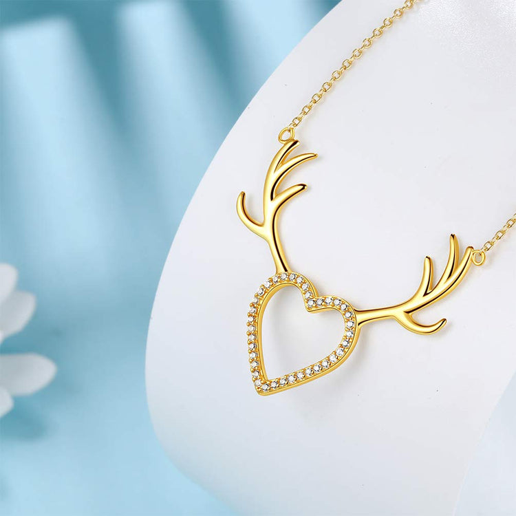 925 Sterling Silver Antler Heart Pendant Necklace