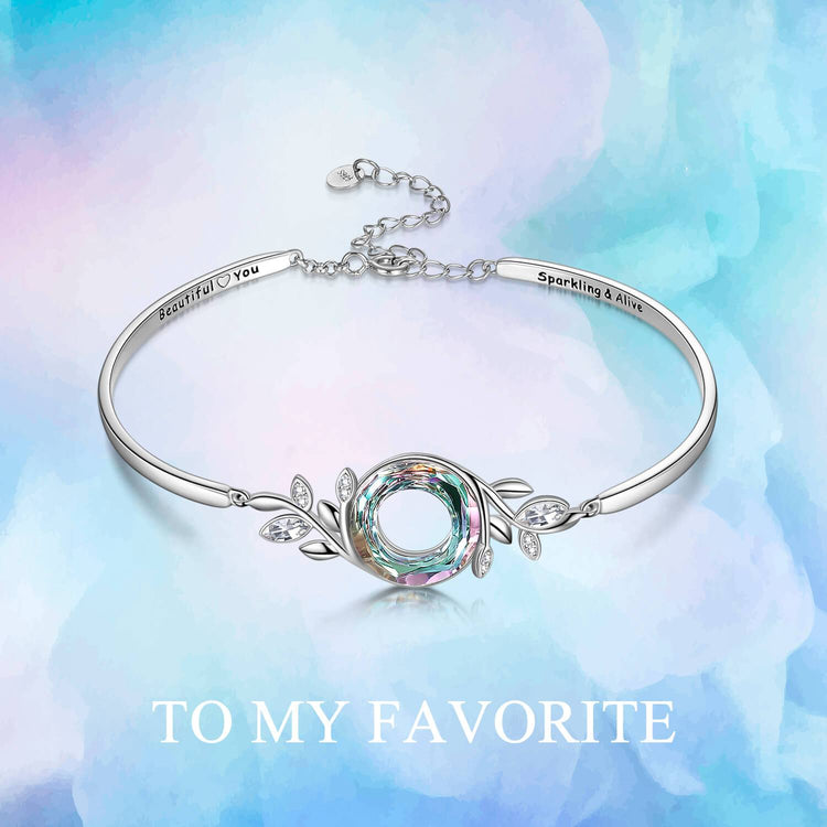925 Sterling Silber Verstellbare Blätter Armband mit Kristall