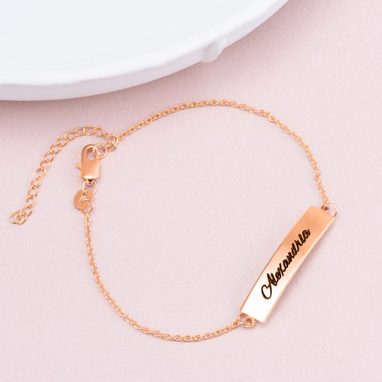 925 Sterling Silver Personalized Name Bar Bracelet Nameplate Bracelet - onlyone