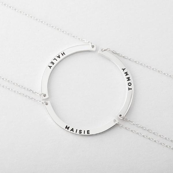 925 Sterling Silver Circle Friendship Engraved 3 Names Necklace Set, Nameplate Necklace, Buy 1 Get 3 Necklaces, Back to School Necklaces - onlyone