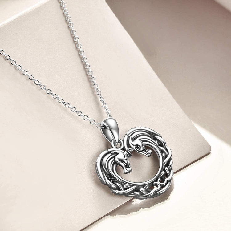 925 Sterling Silver Horse Heart Pendant Necklace