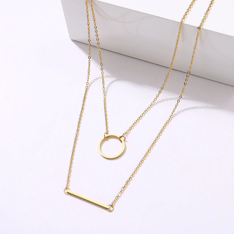 925 Sterling Silver Circle 3D Bar Double Layer Necklace, Delicate Layered Necklace For Woman
