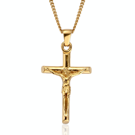 925 Sterling Silver 18K Gold Plated Crucifix Pendant Necklace