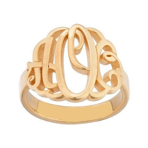 925 Sterling Silver Personalized Script Style Thick Monogram Ring - onlyone