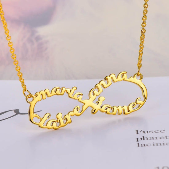 925 Sterling Silver Infinity 4 Names Necklace Nameplate Necklace - onlyone