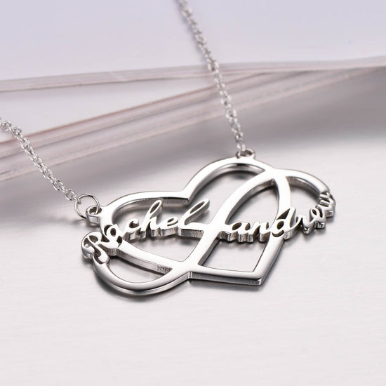 925 Sterling Silver Infinity Heart Couple Name Necklace Nameplate Necklace - onlyone