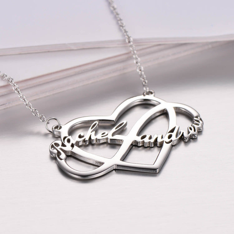 925 Sterling Silver Infinity Heart Couple Name Necklace Nameplate Necklace - onlyone