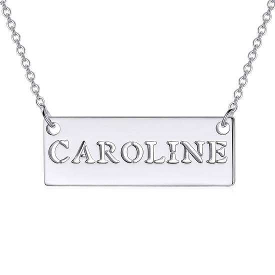 925 Sterling Silver Engraved Short Bar Name Necklace Cut Out Nameplate Necklace - onlyone