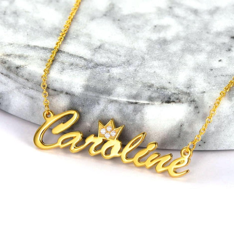 925 Sterling Silver Name Necklace With A Crown On The Top Nameplated Necklace - onlyone