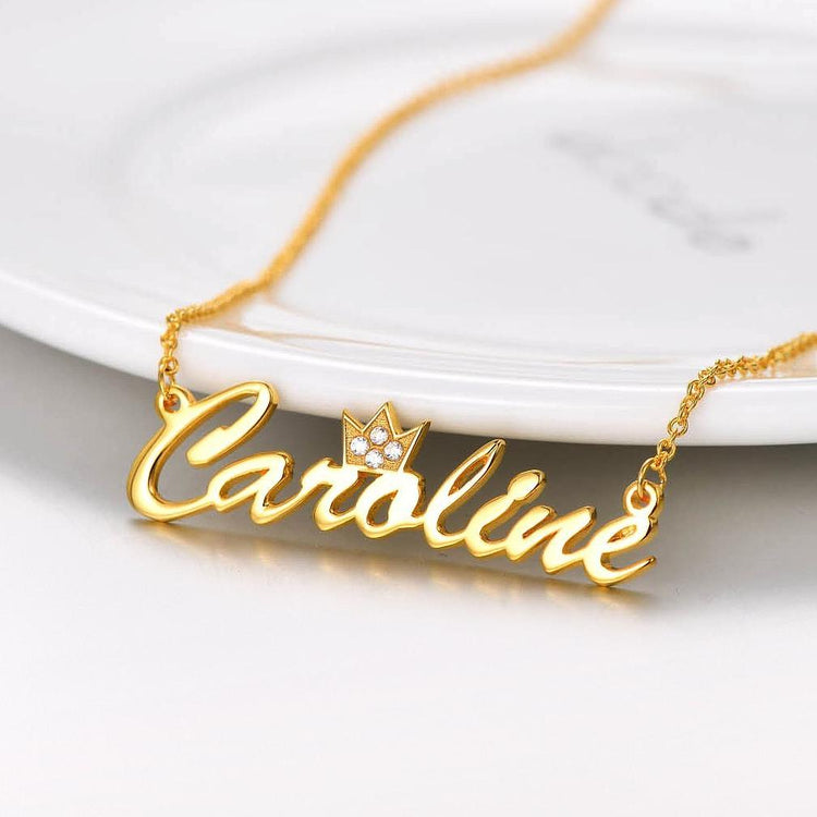 925 Sterling Silver Name Necklace With A Crown On The Top Nameplated Necklace - onlyone