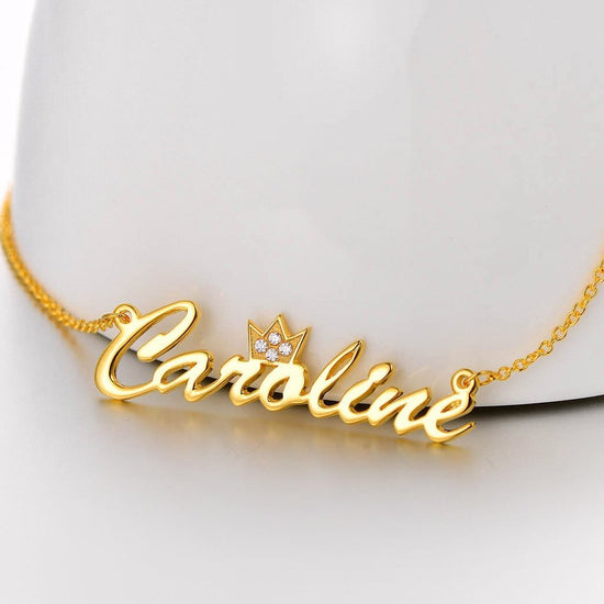 925 Sterling Silver Name Necklace With A Crown On The Top Nameplated Necklace - onlyone