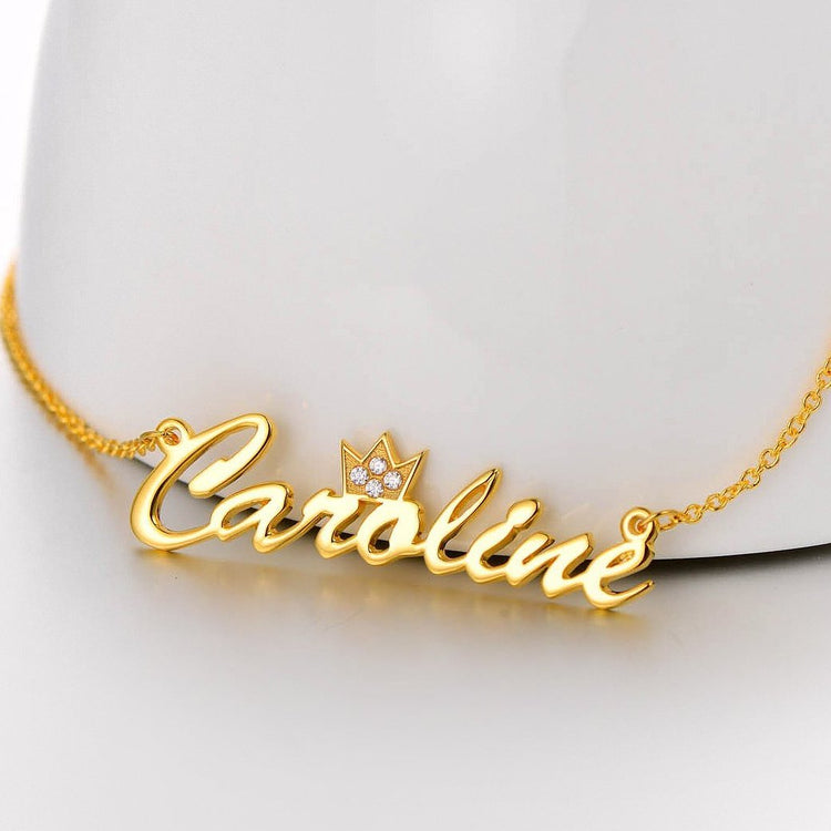 925 Sterling Silver Name Necklace With A Crown On The Top Nameplated Necklace - onlyone