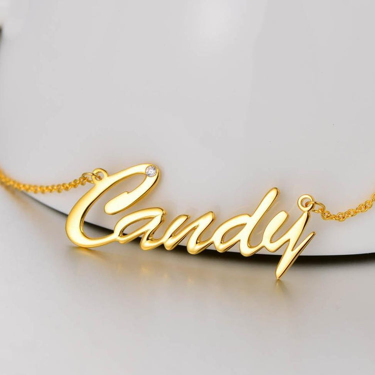 925 Sterling Silver Shining Diamond Name Necklace Nameplate Necklace - onlyone