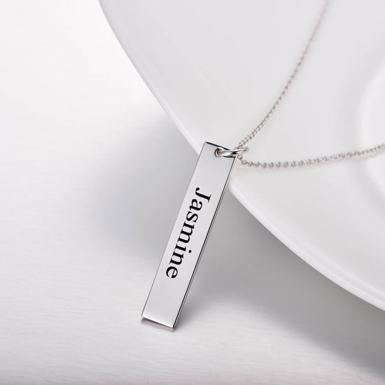 925 Sterling Silver Engraved Vertical Bar Name Necklace Nameplate Necklace - onlyone
