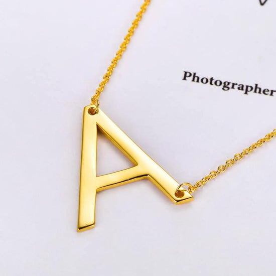 925 Sterling Silver Large Sideways Initial Necklace - onlyone