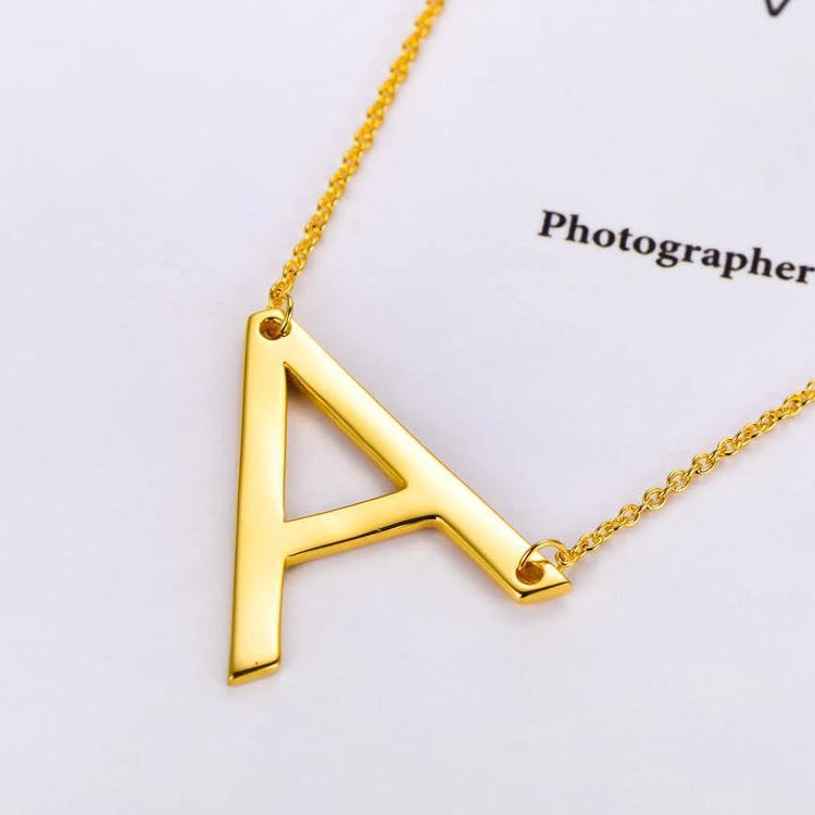 925 Sterling Silver Large Sideways Initial Necklace - onlyone