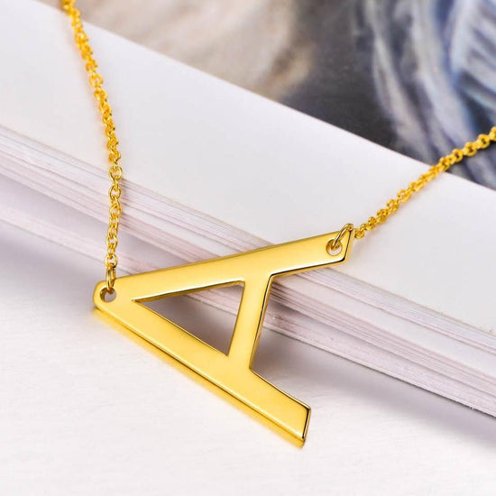 925 Sterling Silver Large Sideways Initial Necklace - onlyone