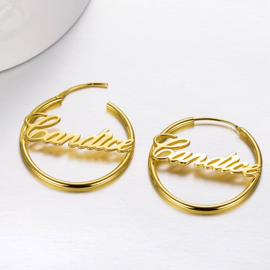 925 Sterling Silver Personalized Simple Hoop Name Earrings Nameplate Earrings - onlyone