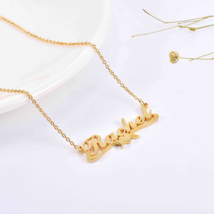 925 Sterling Silver Rachel Style Heart Name Necklace Nameplate Necklace - onlyone
