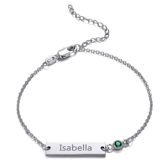 925 Sterling Silver Personalized Bezel Set Birthstone Engraved Bracelet 6â€?7.5â€?- onlyone