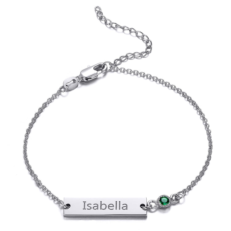 925 Sterling Silver Personalized Bezel Set Birthstone Engraved Bracelet 6â€?7.5â€?- onlyone