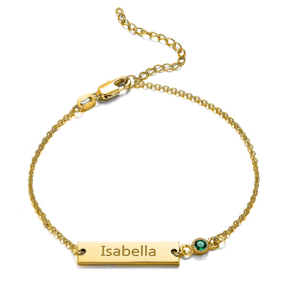 925 Sterling Silver Personalized Bezel Set Birthstone Engraved Bracelet 6â€?7.5â€?- onlyone