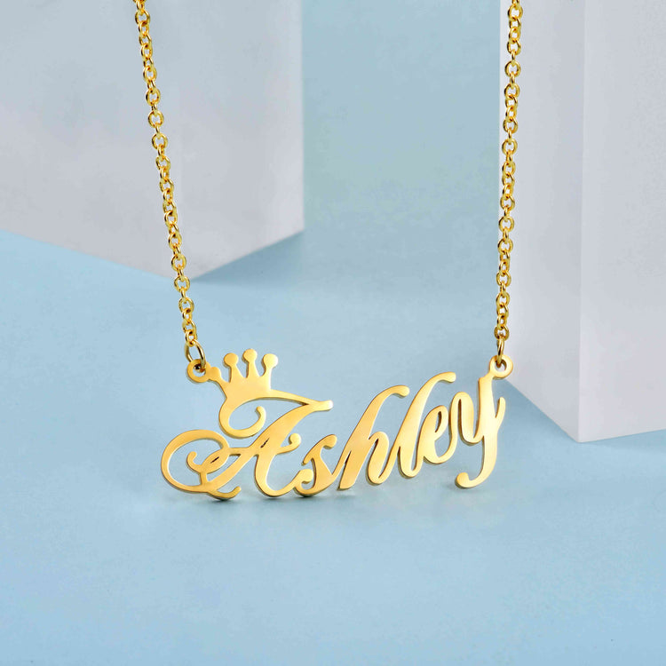 925 Sterling Silver Ashley Name Crown Necklace Nameplate Necklace You Are My Queen - onlyone