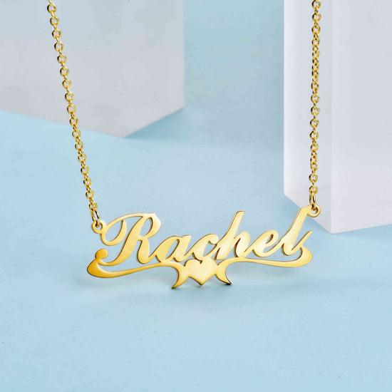 925 Sterling Silver Rachel Style Heart Name Necklace Nameplate Necklace - onlyone