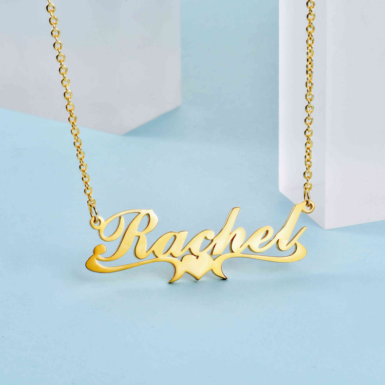 925 Sterling Silver Rachel Style Heart Name Necklace Nameplate Necklace - onlyone