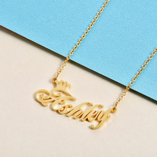 925 Sterling Silver Ashley Name Crown Necklace Nameplate Necklace You Are My Queen - onlyone