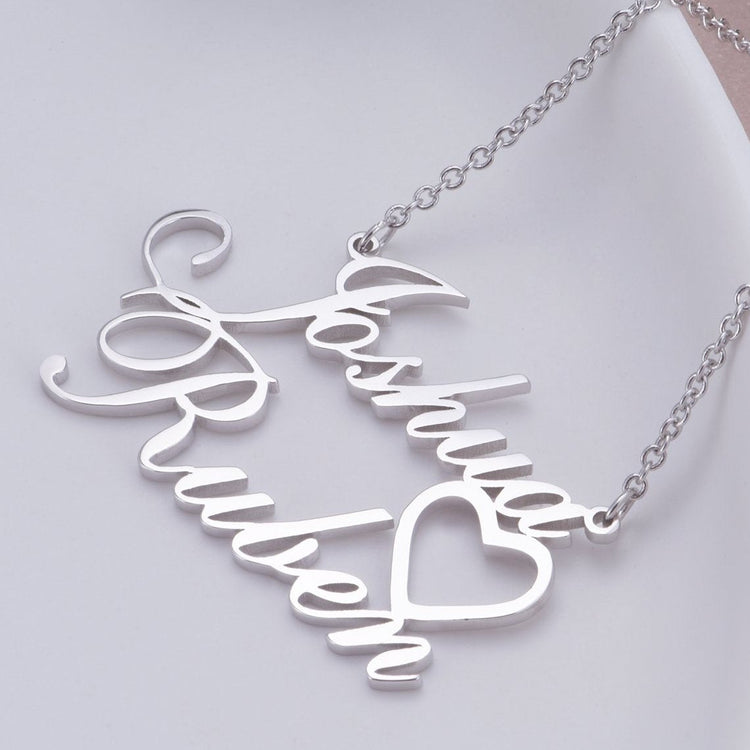 925 Sterling Silver Joshua Double Names Necklace Nameplate Necklace - onlyone